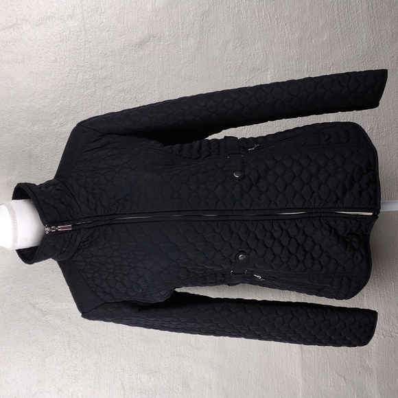 Giacca Black Quilted Long Sleeve Mid Length Zipper Front Medium Weight Jacket - Picture 2 of 16